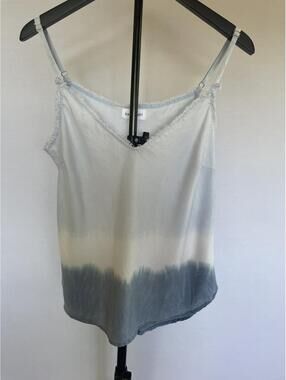 Bella Dahl Blue Ombre Chambray Frayed Edge Tank Size L
